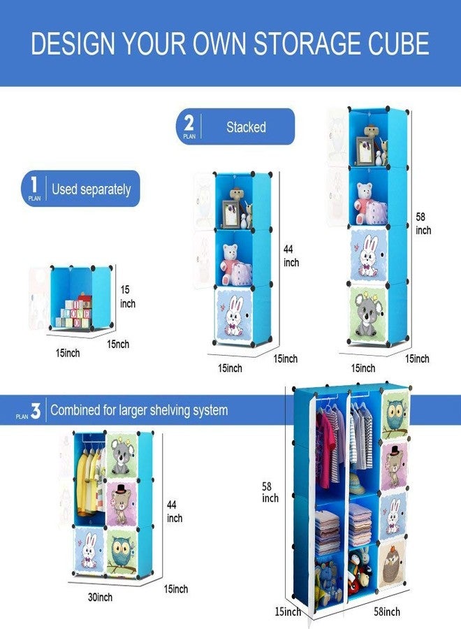 LUHI Almirah for Clothes,Plastic Soft Sheet Collapsible Wardrobe for Clothes for Kids Clothes/Toy/Book, Baby Cupboard for Clothes Storage in Bedroom Nursery,Cartoon (Zodiac Green, 12-Shelf-12-Door) - Image 4